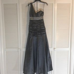 Jodi Kristopher One Shoulder Grey Formal Dress 10